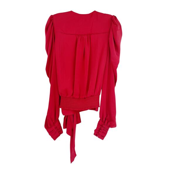 RAMY BROOK Top NEW Size S Pauline Puff Sleeve Wrap Blouse Red $375 - Picture 4 of 4